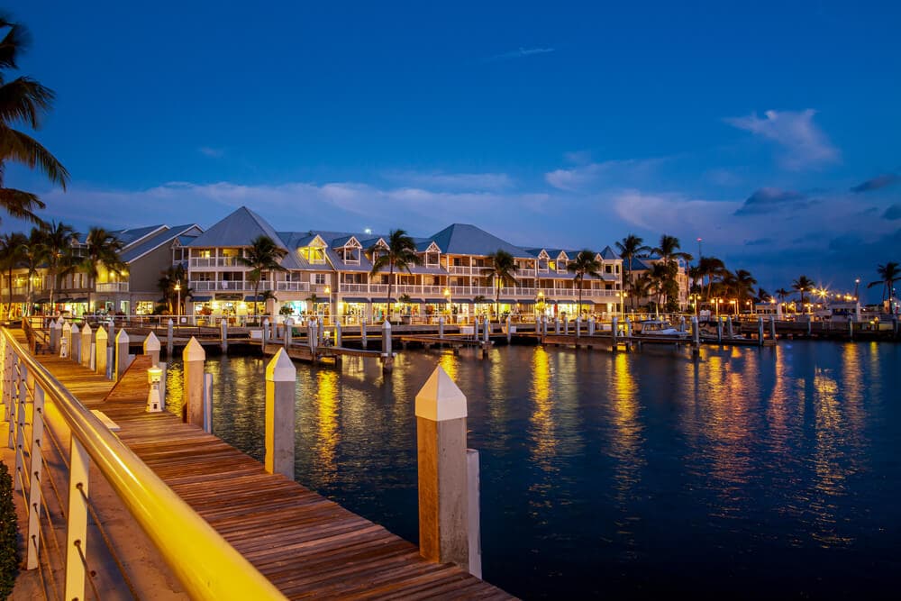 Historic Conch houses lining a street in Old Town, Key West