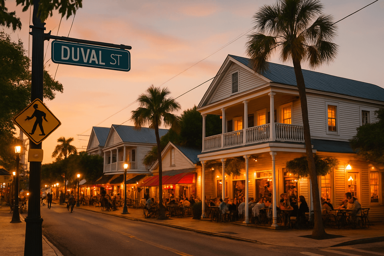 Illustration representing Duval Street, Key West nightlife, local restaurants, community life