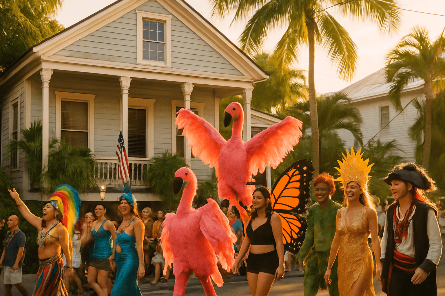 Illustration representing Fantasy Fest costumes, Key West parade, Community celebration