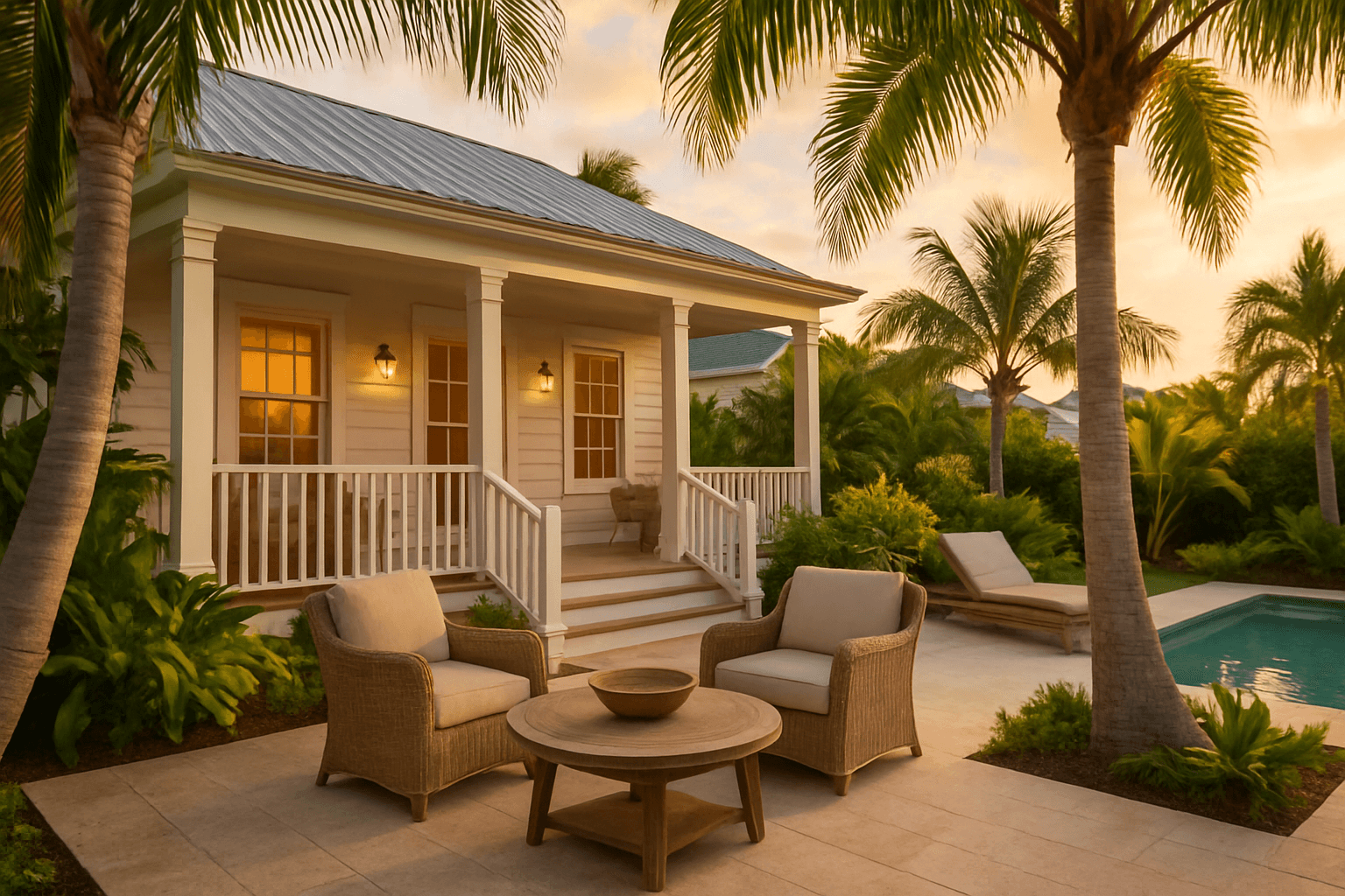 Illustration representing Key West real estate, outdoor living space, island homes