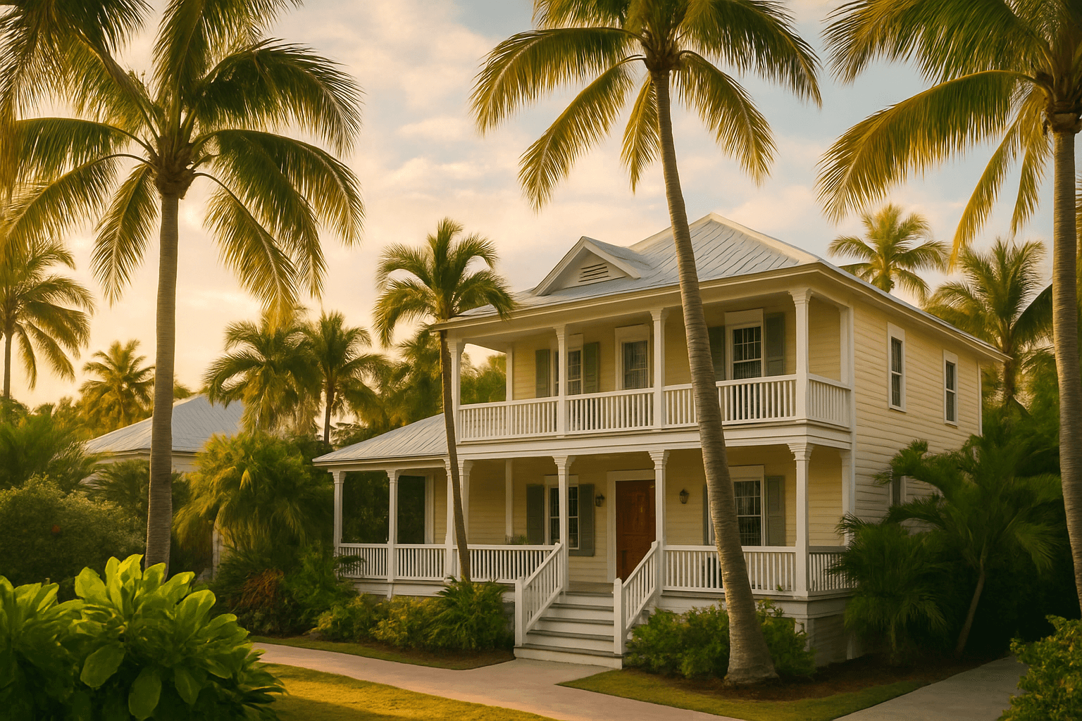 Illustration representing Key West real estate, island lifestyle, tropical homes